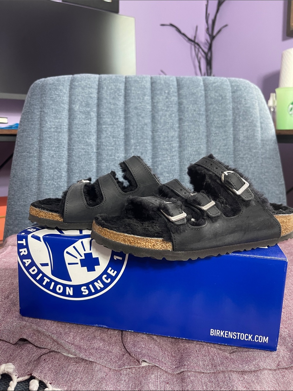 Birkenstock Florida Fresh Shearling Black size 37 narrow